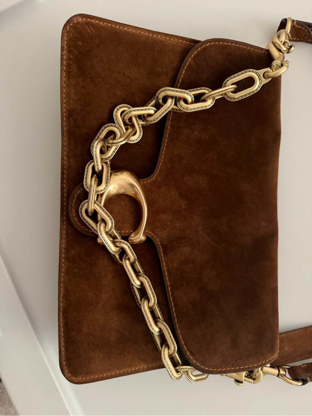 Coach Brown Suede Shoulder Bag with Gold Chain Hardware - Picture 11 of 11